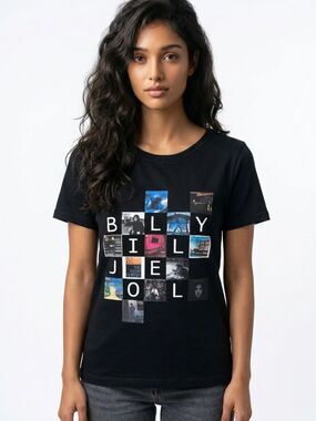 BILLY JOEL | Graphic Black T-Shirt Album Art Grid & Release Dates Unisex Size S